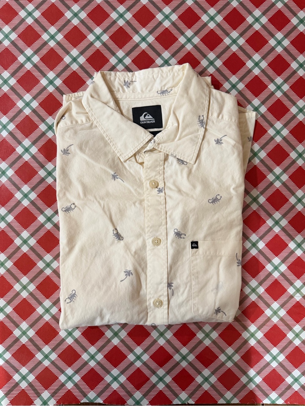 Quiksilver Cream Short-Sleeve Button-Down Shirt with Subtle Print